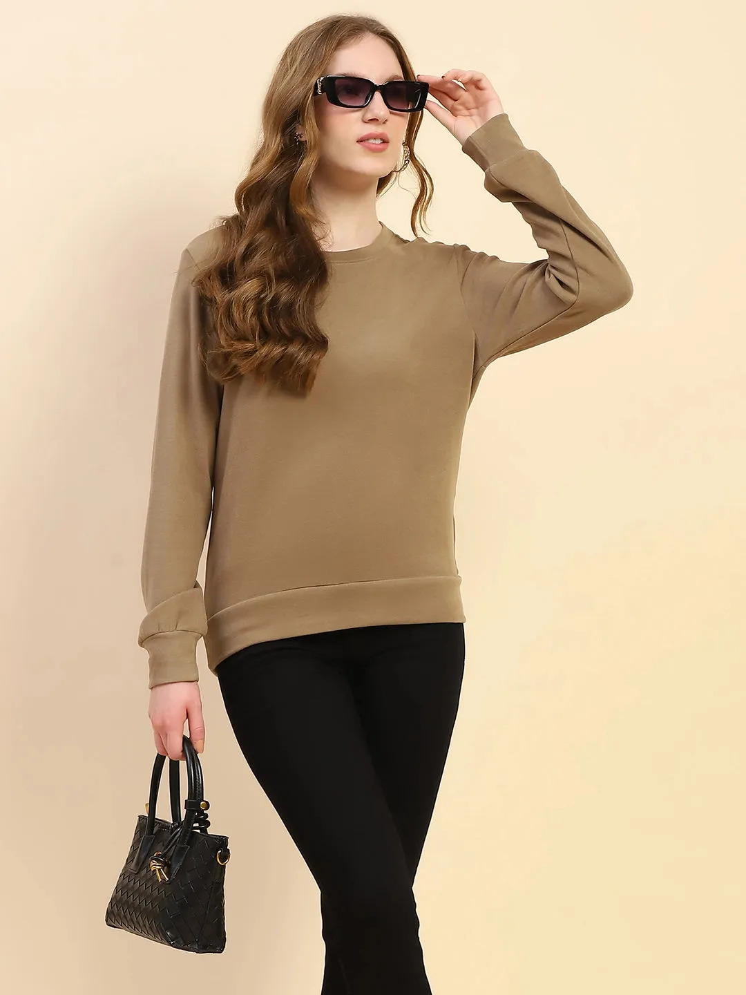 Mud Brown Solid Eco Silk Blend Ultra Soft Sweatshirt