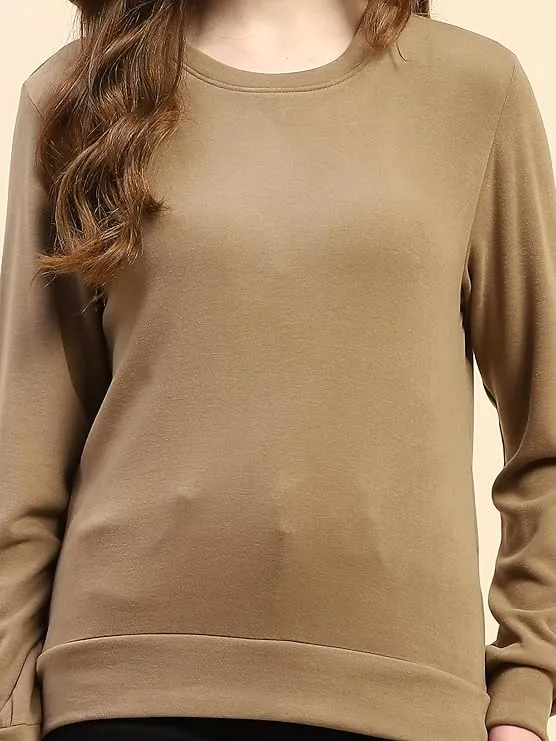 Mud Brown Solid Eco Silk Blend Ultra Soft Sweatshirt