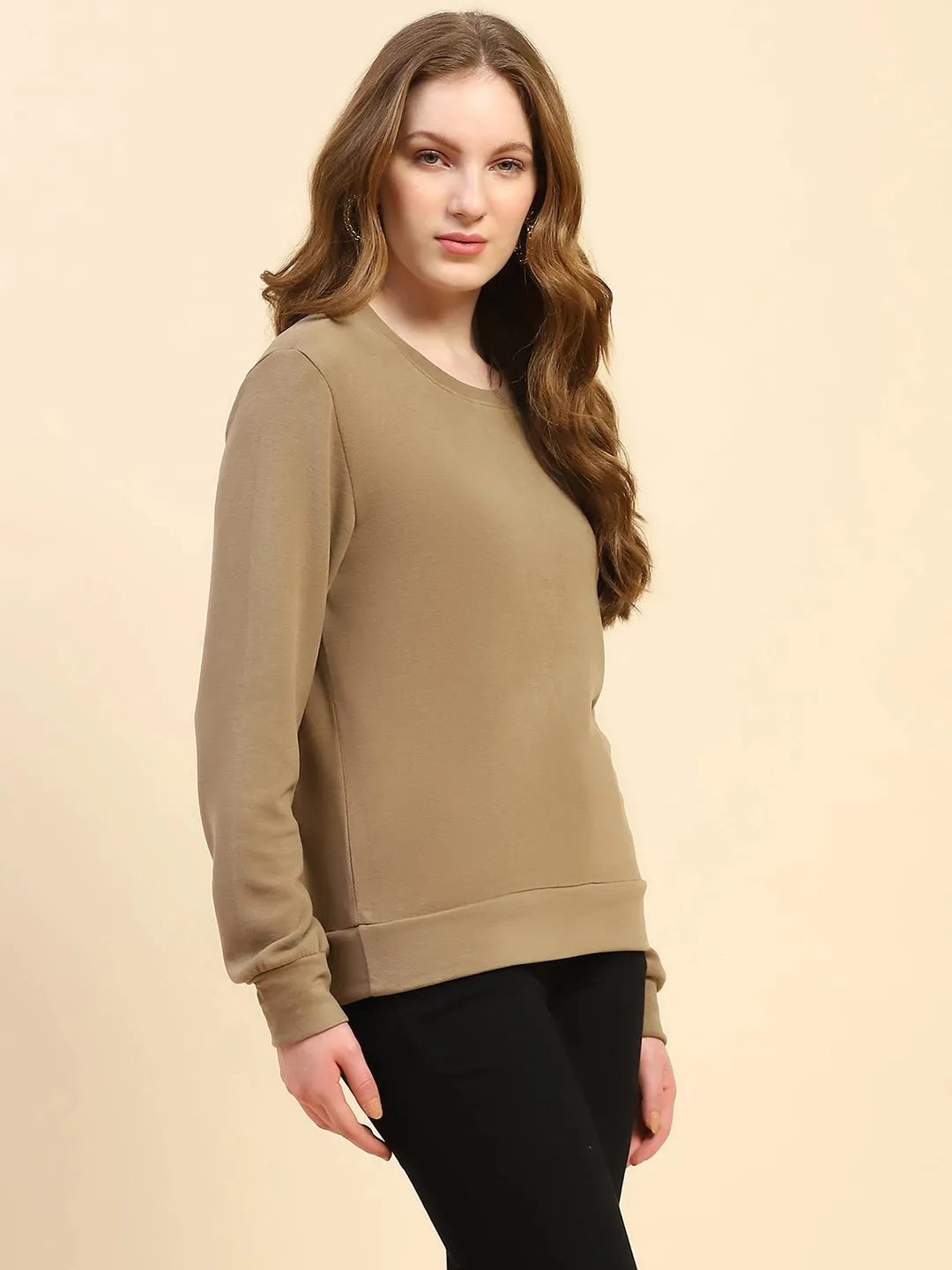 Mud Brown Solid Eco Silk Blend Ultra Soft Sweatshirt
