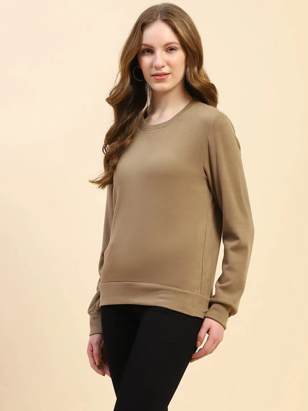 Mud Brown Solid Eco Silk Blend Ultra Soft Sweatshirt