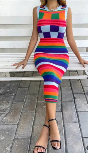 Multi Color Knit Dress Just For You