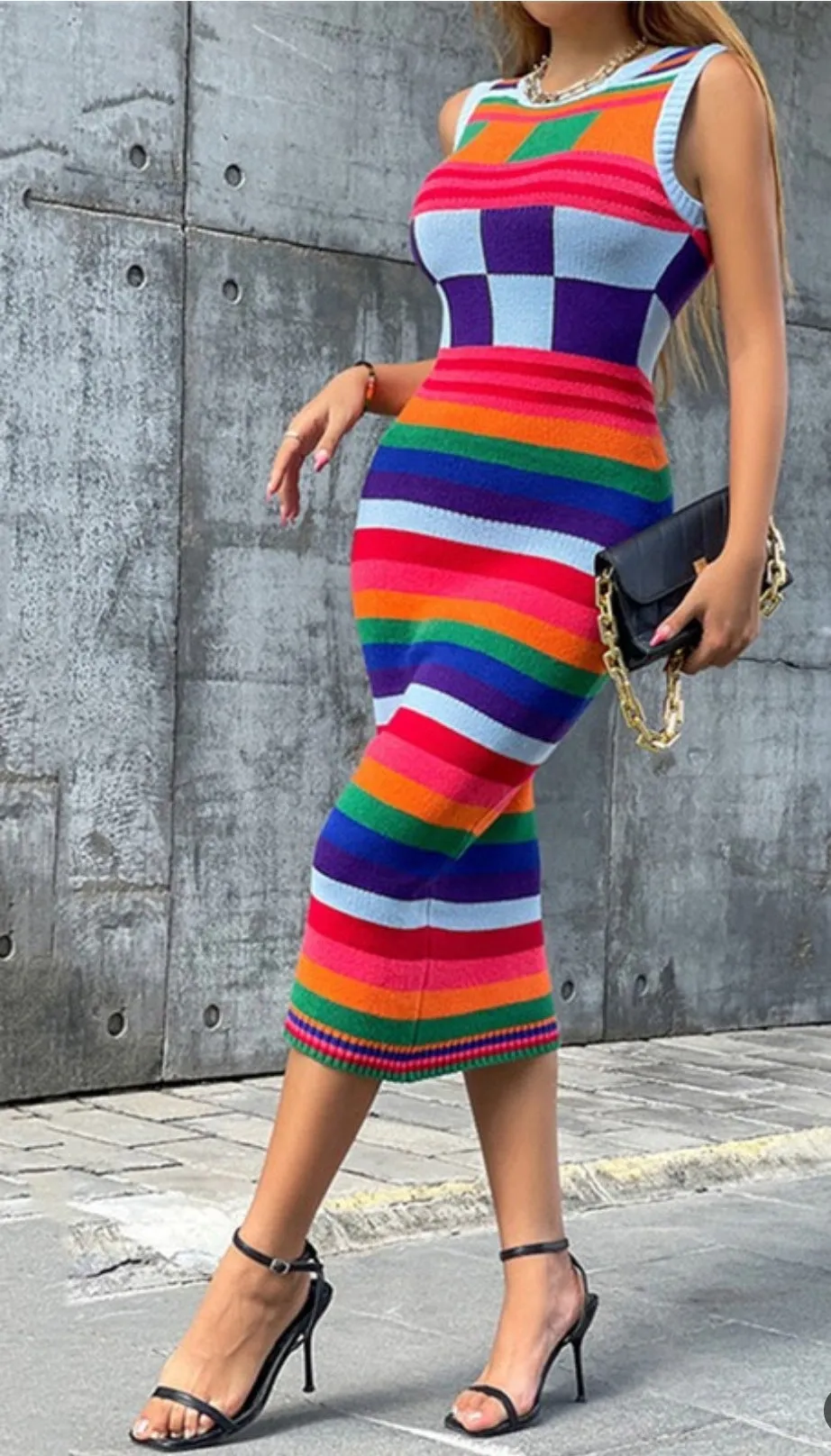Multi Color Knit Dress Just For You
