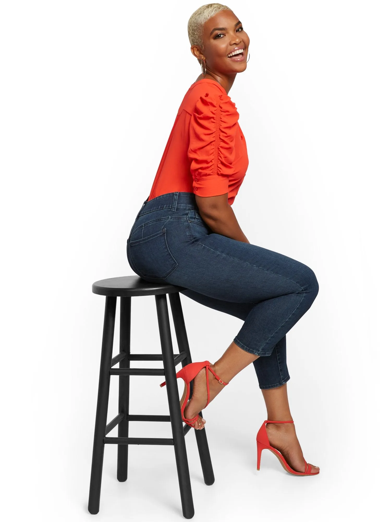 Mya Curvy High-Waisted Sculpting No Gap Super-Skinny Capri Jeans - Steinway Blue