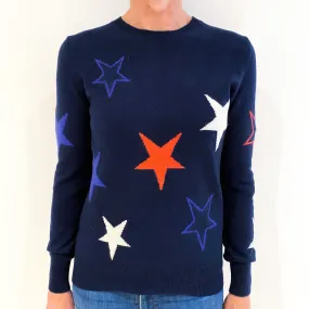 Navy Blue Jumper with Stars Cashmere Crew Neck Jumper Small