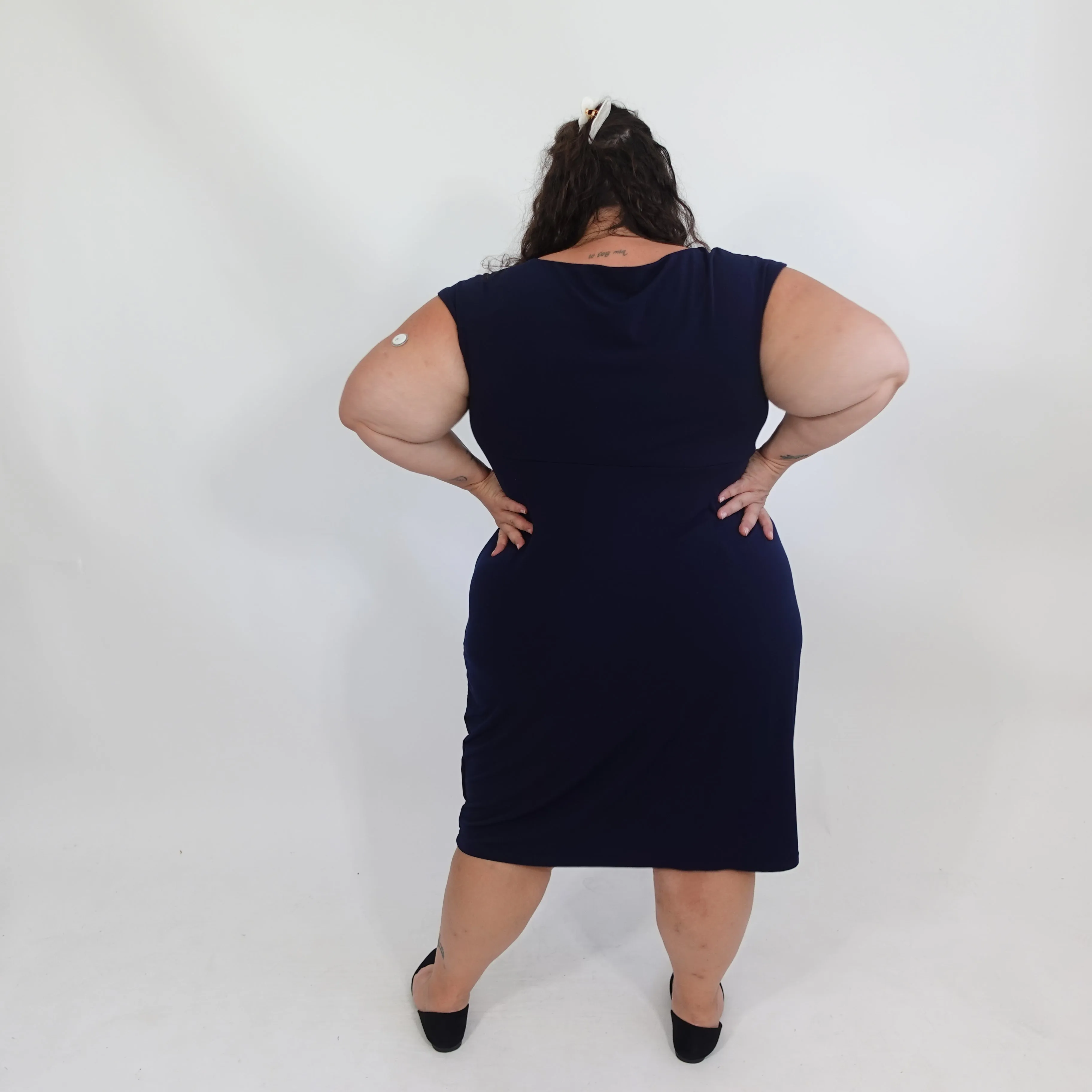 Navy Faux Wrap Dress