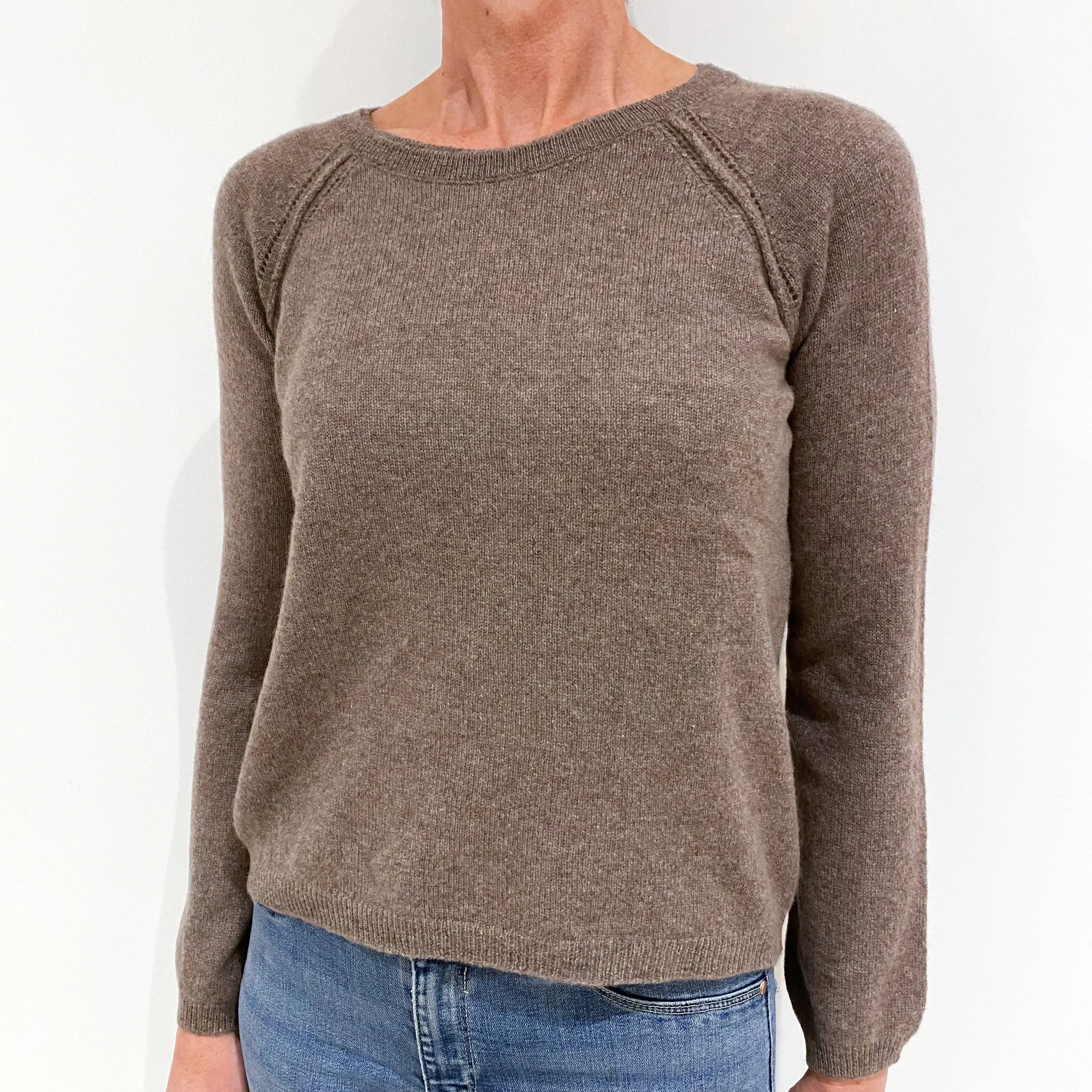 New Scottish Mink Brown Cashmere Crew Neck Jumper Small