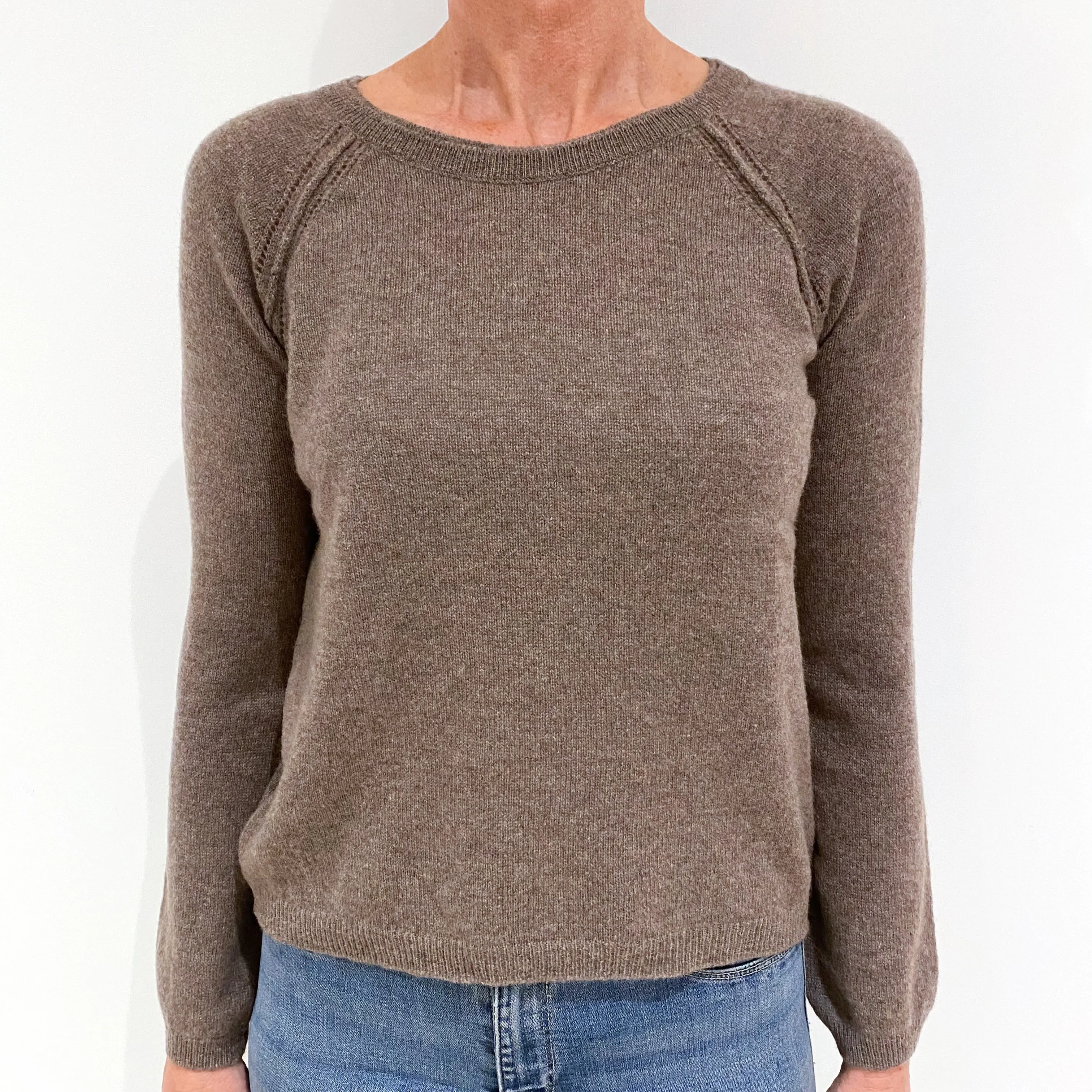 New Scottish Mink Brown Cashmere Crew Neck Jumper Small