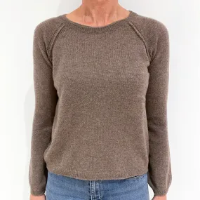 New Scottish Mink Brown Cashmere Crew Neck Jumper Small