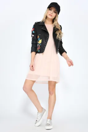Nude Mesh Skater Dress With Slip