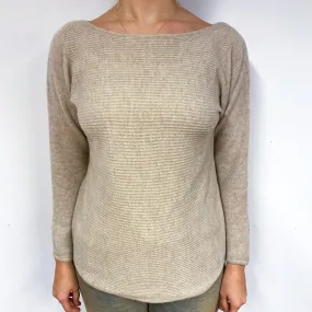 Oatmeal Beige Cashmere Boat Neck Jumper Small