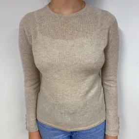 Oatmeal Beige Cashmere Crew Neck Jumper Small