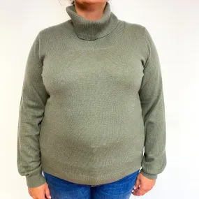 Olive Green Cashmere Polo Neck Jumper Extra Large