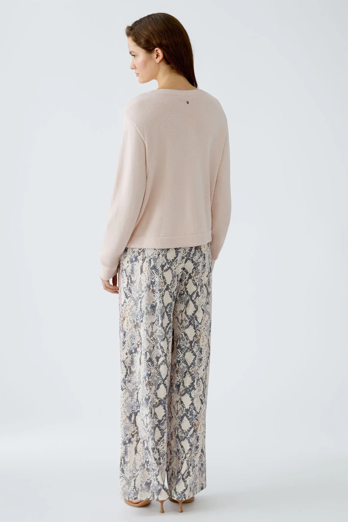 Oui 91878 Pale Pink Wide Neck Drawstring Waist Jumper