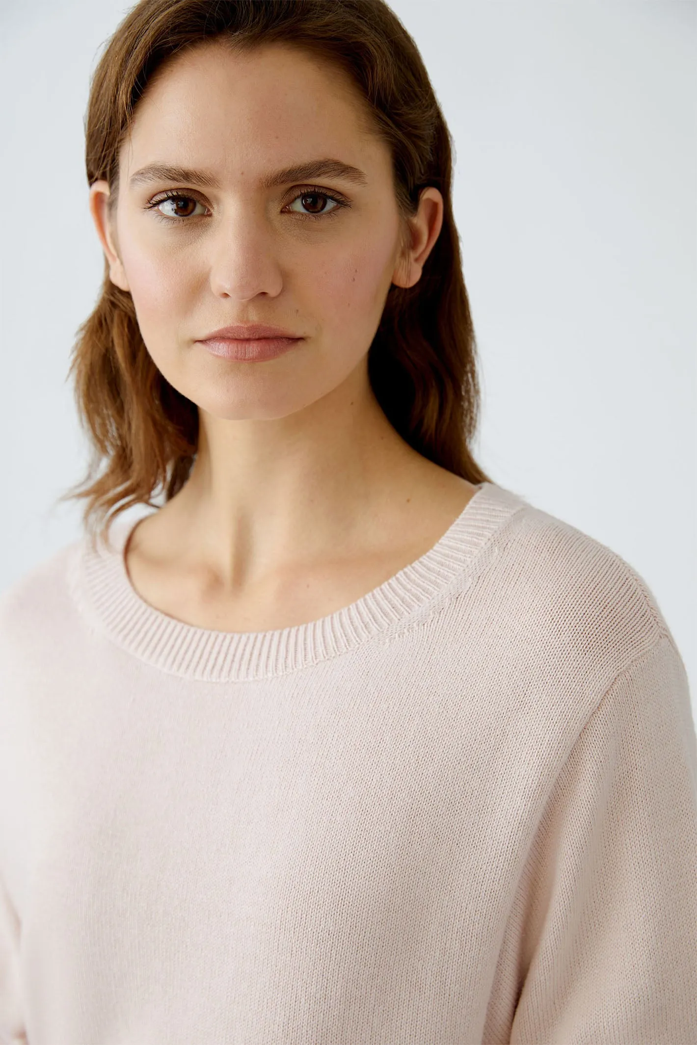 Oui 91878 Pale Pink Wide Neck Drawstring Waist Jumper
