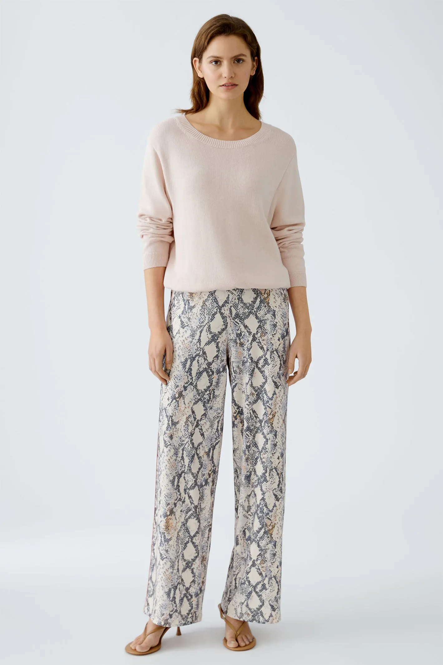Oui 91878 Pale Pink Wide Neck Drawstring Waist Jumper