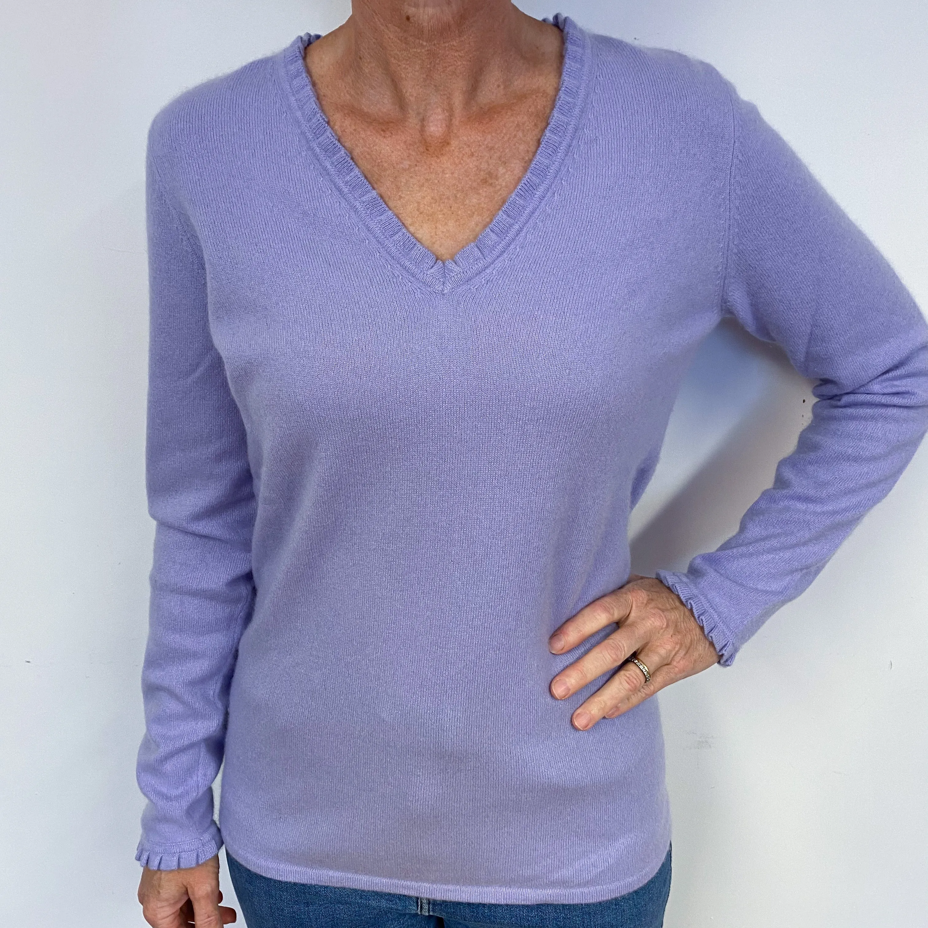 Pale Purple Cashmere V-Neck Jumper