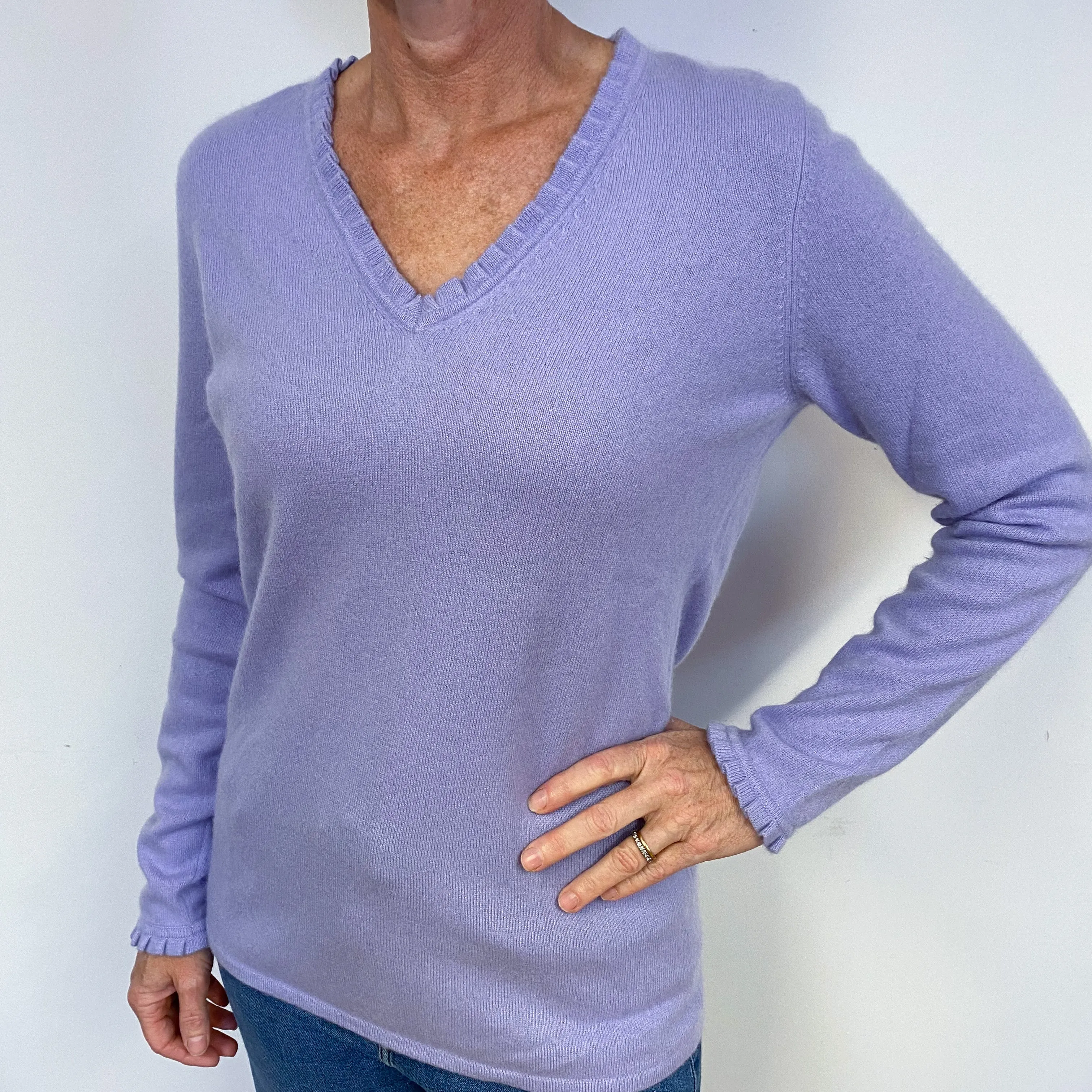 Pale Purple Cashmere V-Neck Jumper