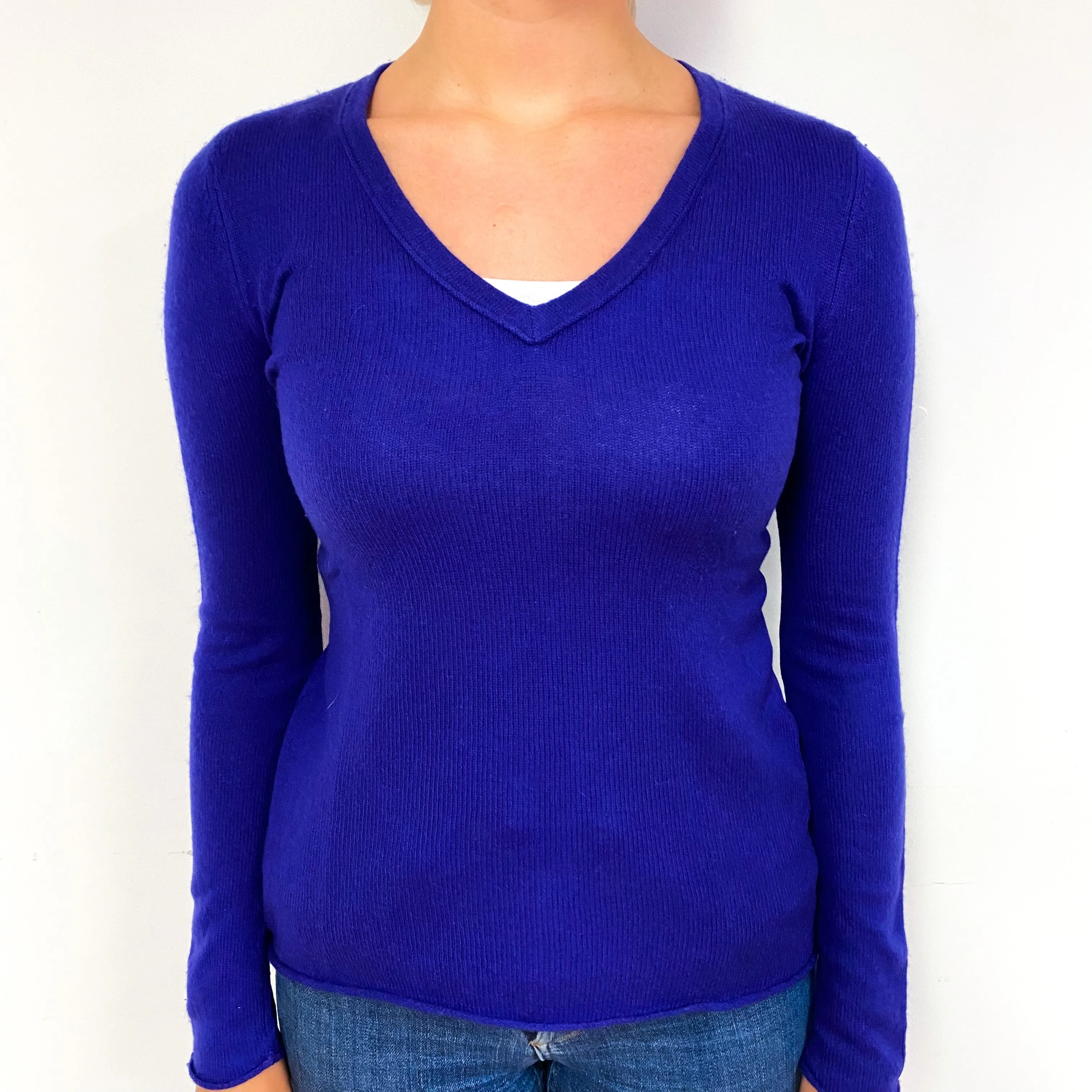 Pansy Purple Cashmere V-Neck Jumper Small