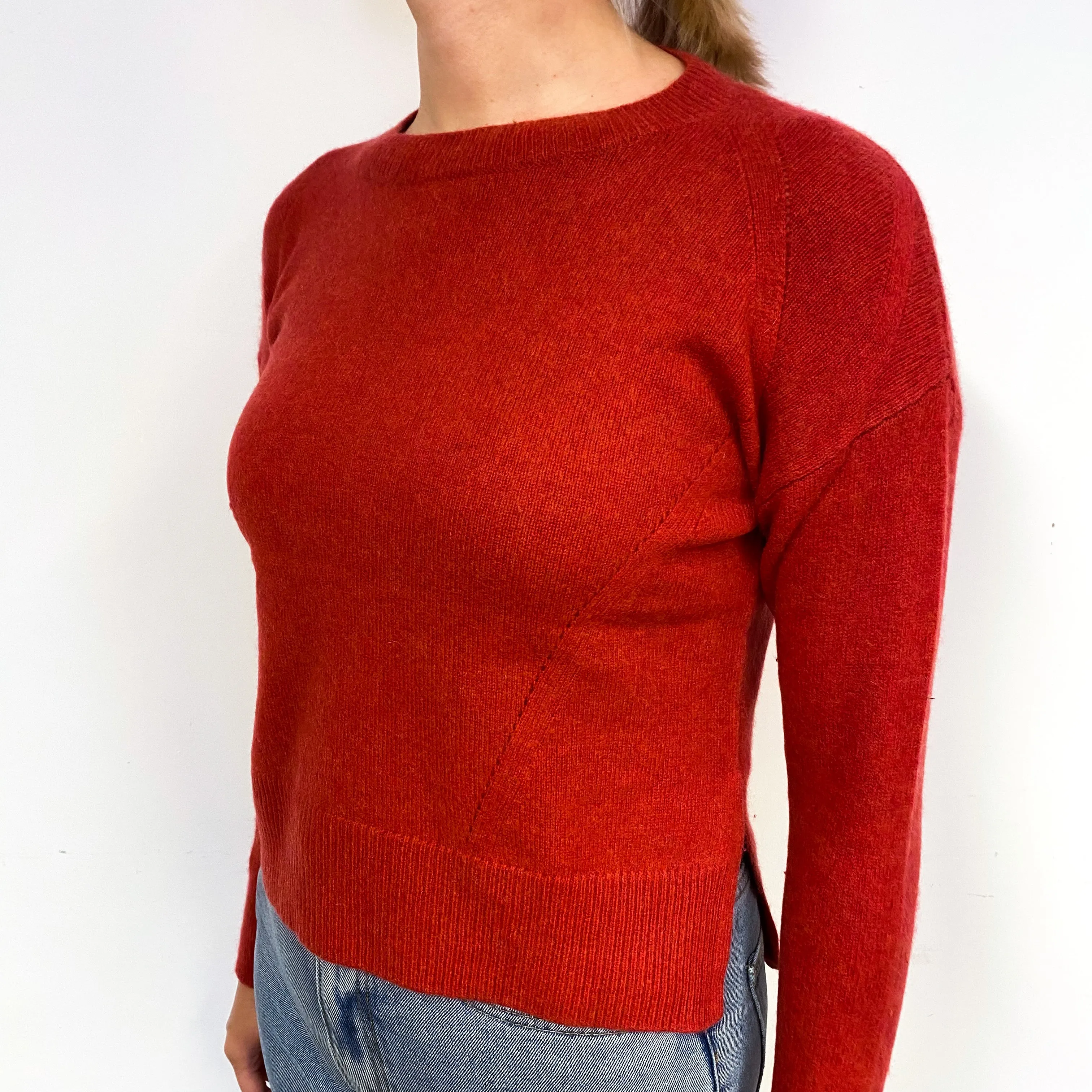 Paprika Red Side Split Cashmere Crew Neck Jumper Small