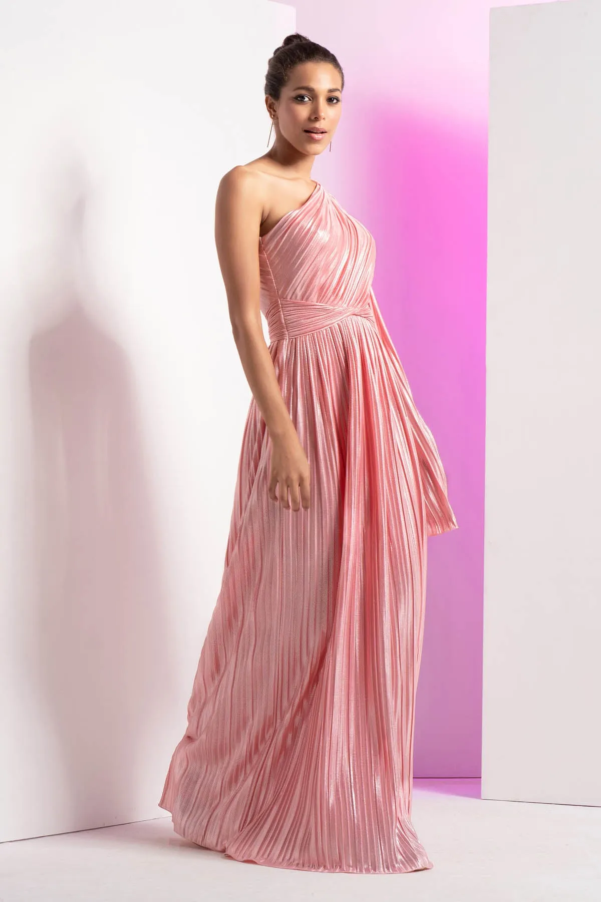 Pink One Shoulder Gown