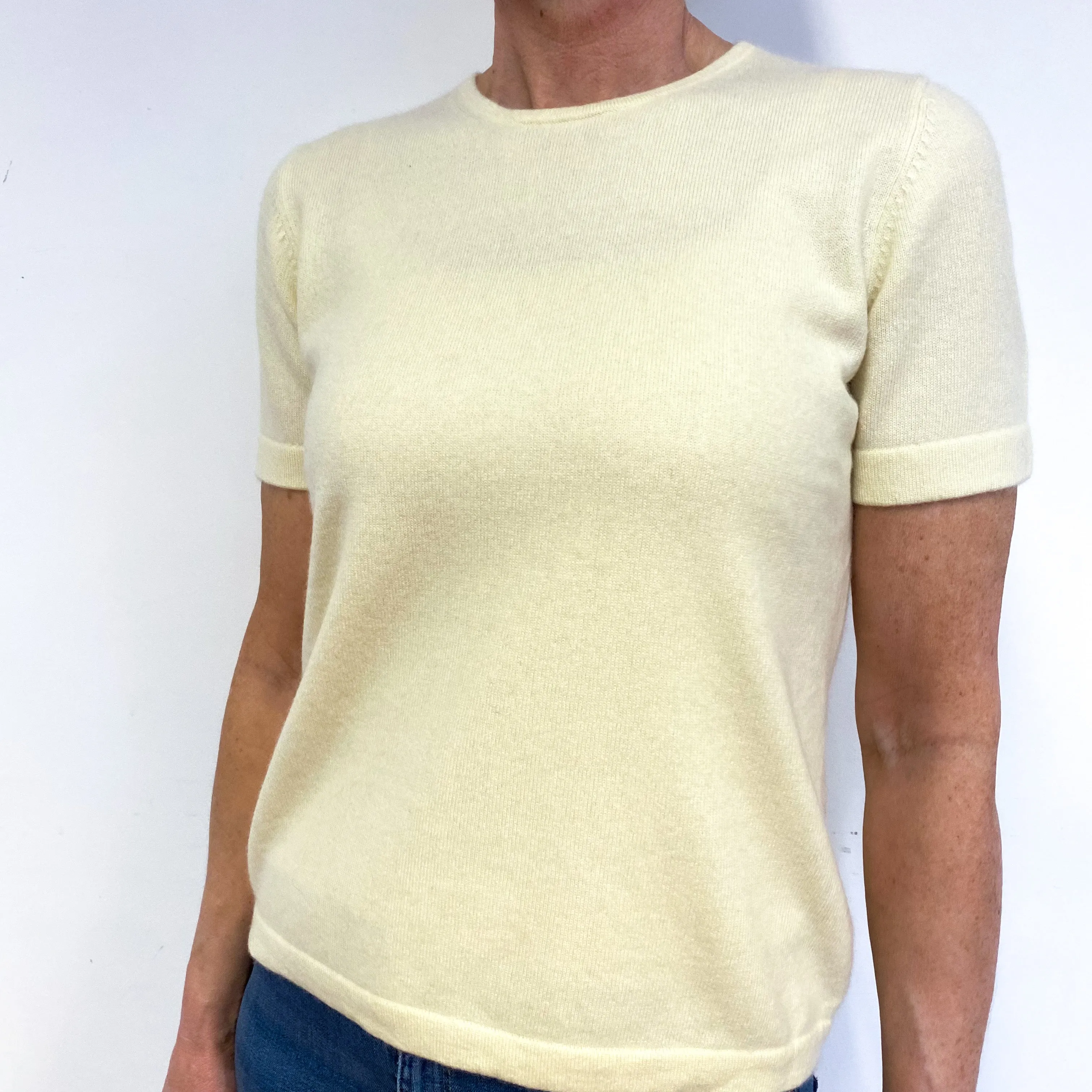 Primrose Yellow Cashmere Short Sleeved Jumper Medium