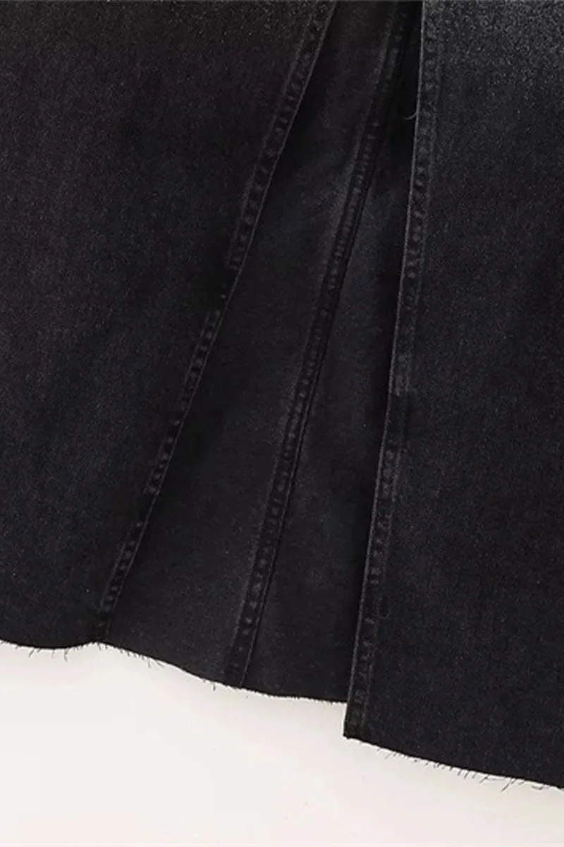 QJ0244 Metallic Denim Long Skirt