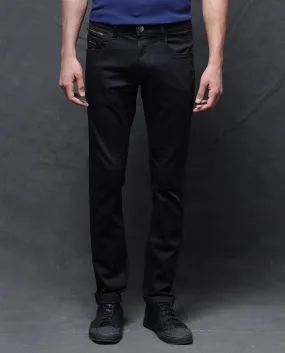 Rare Rabbit Men Corvo Black Cotton Polyester Fabric Dark Wash Slim Fit Plain Denim Jeans