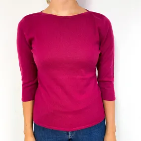 Raspberry Pink 3/4 Sleeve Cashmere Boat Neck Jumper Small
