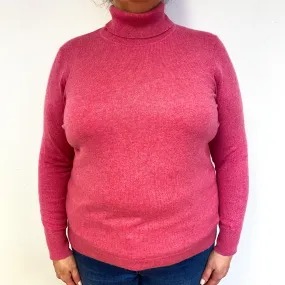 Raspberry Pink Cashmere Polo Neck Jumper Extra Large