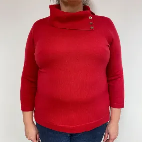 Red Buttoned Cashmere Polo Neck Jumper Extra Large