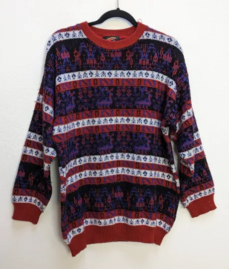 Red   Purple Patterned Jumper - L