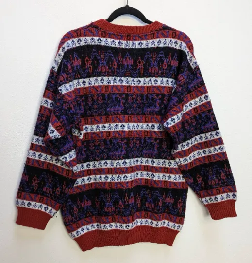Red   Purple Patterned Jumper - L