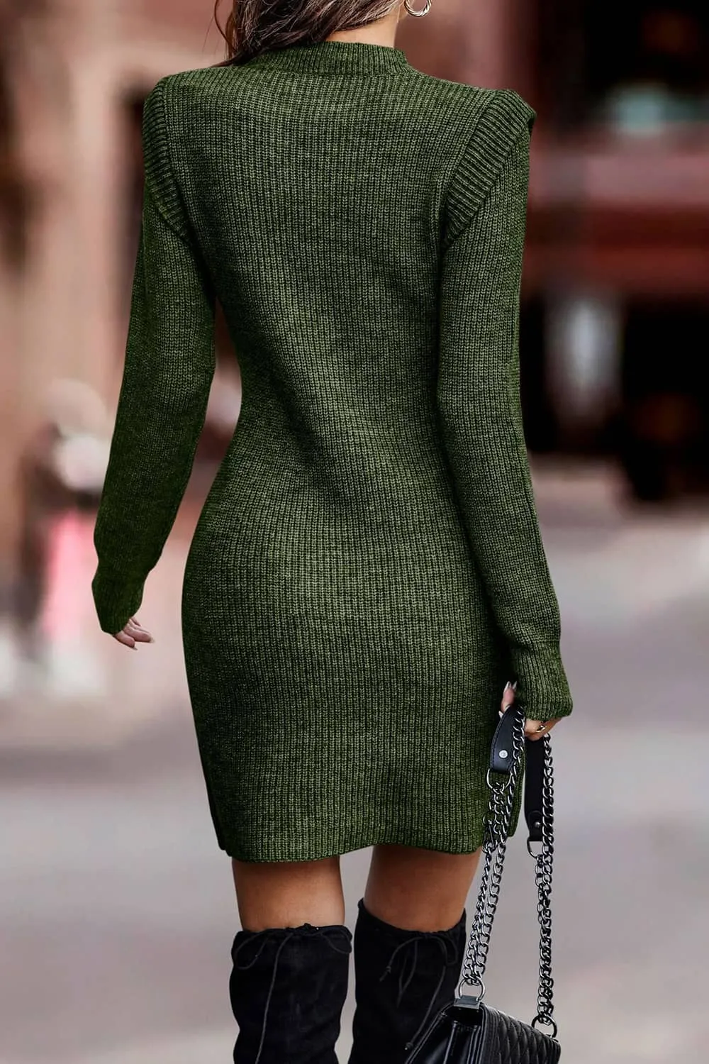 Round neck long sleeve hip-covered sweater dress