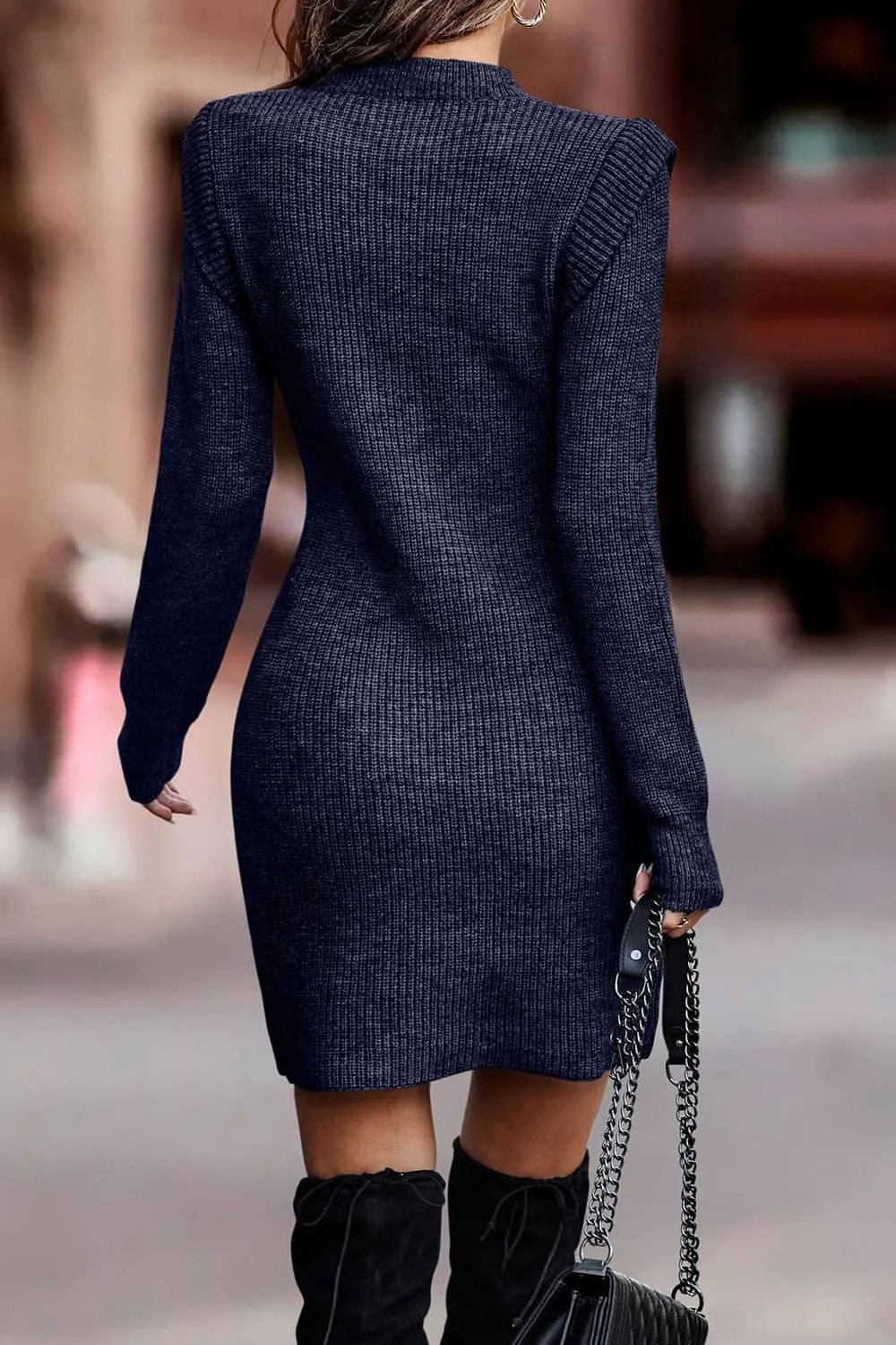 Round neck long sleeve hip-covered sweater dress