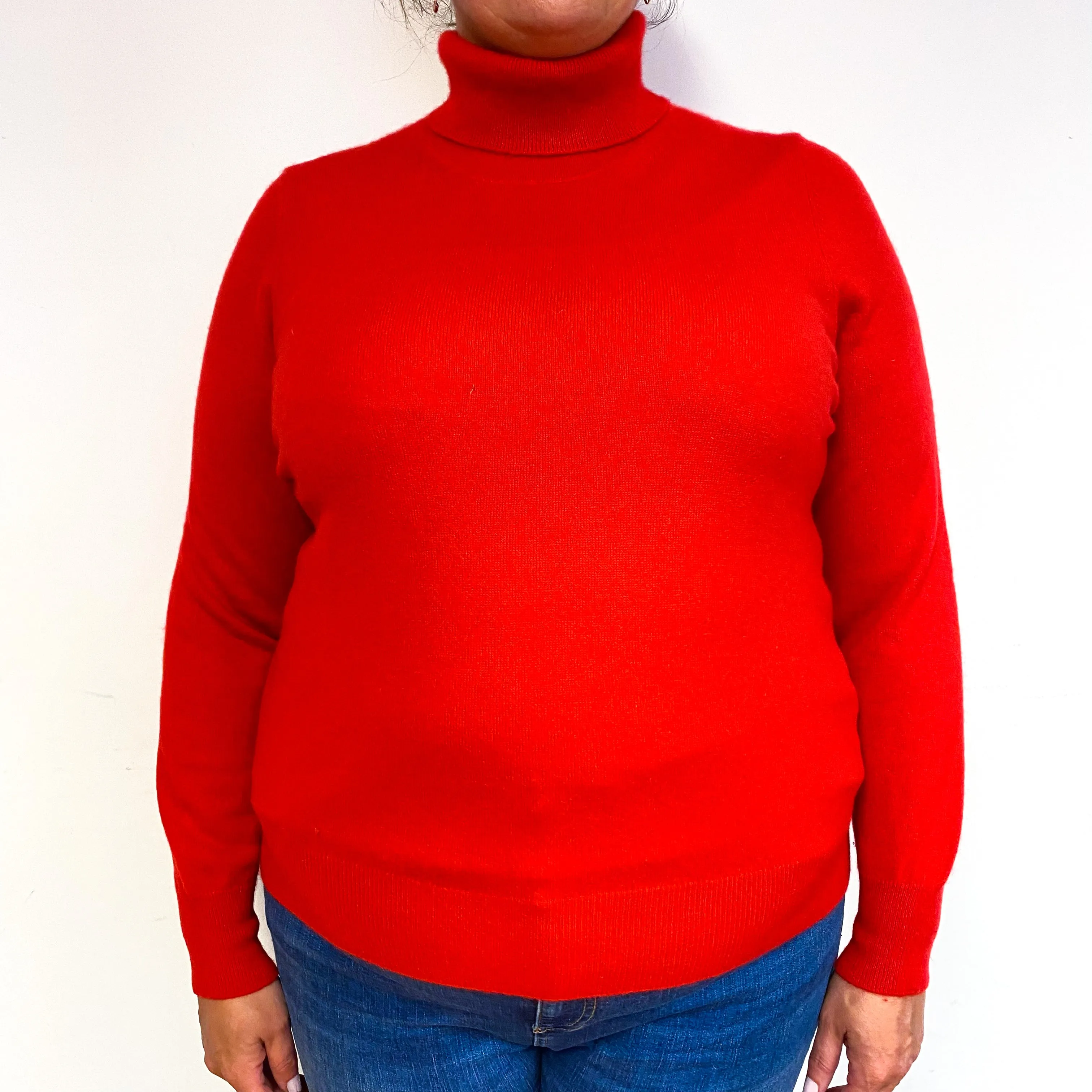 Scarlet Red Cashmere Polo Neck Jumper Extra Large