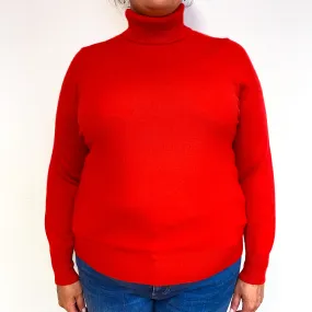 Scarlet Red Cashmere Polo Neck Jumper Extra Large