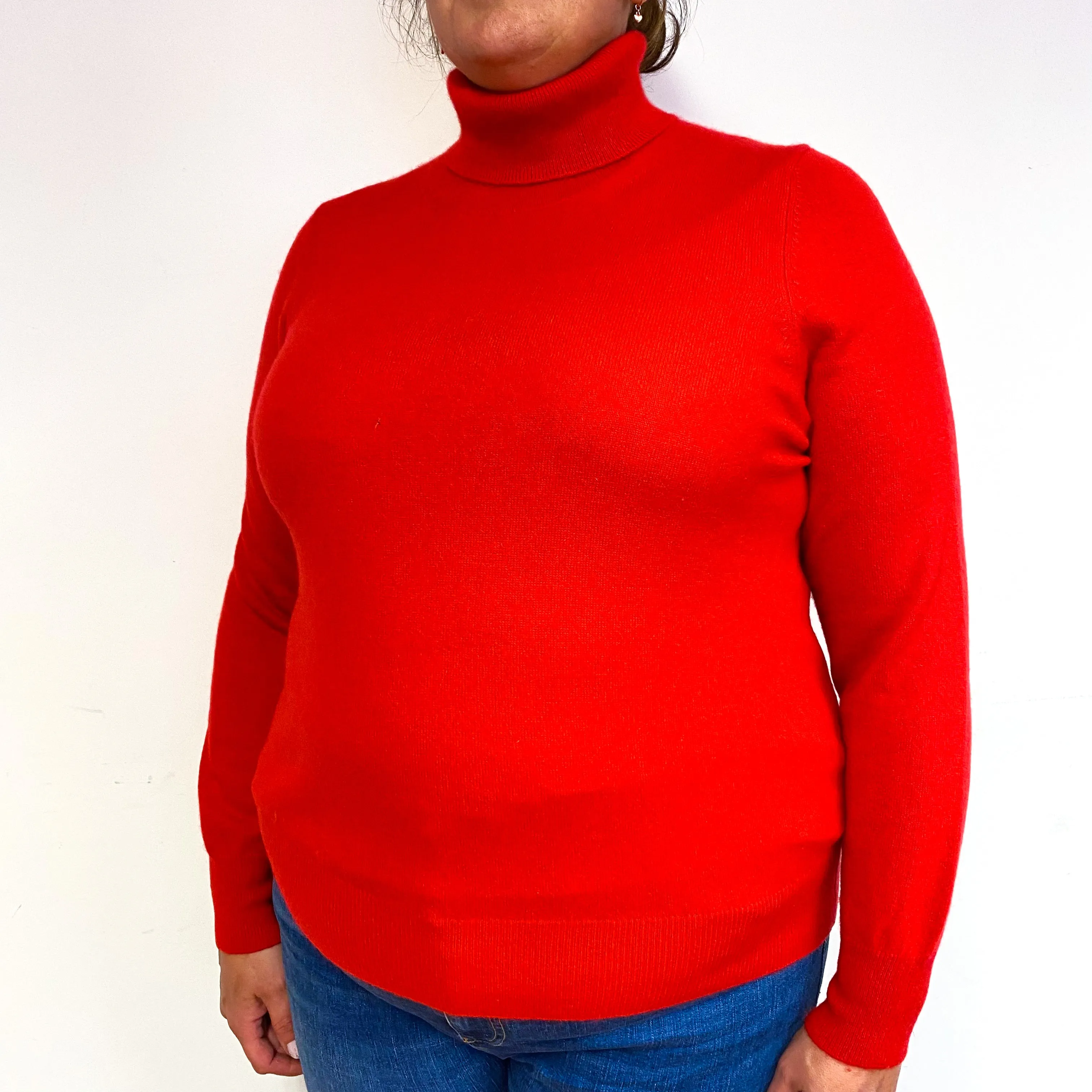 Scarlet Red Cashmere Polo Neck Jumper Extra Large