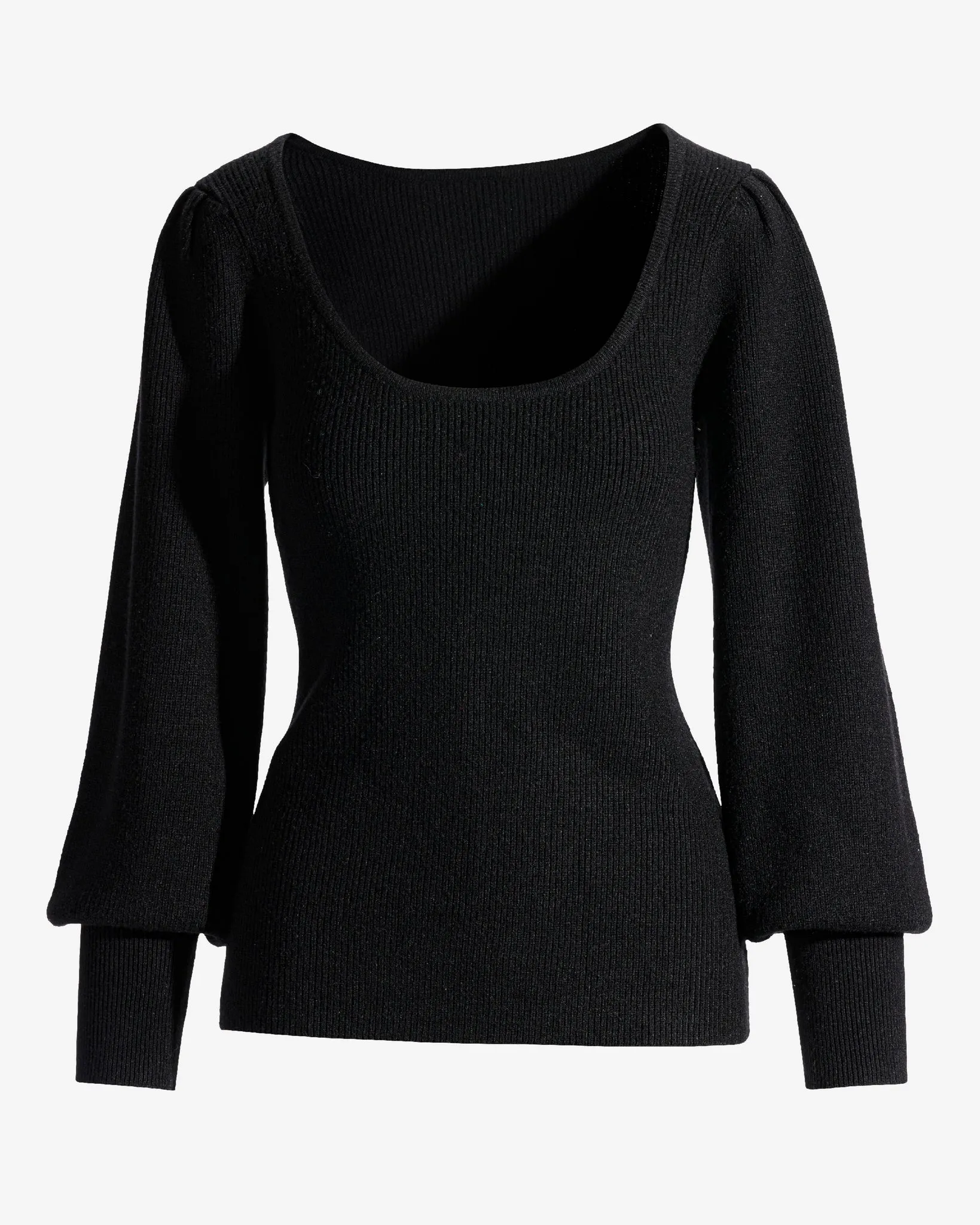 Scoop Neck Balloon Sleeve Sweater Black