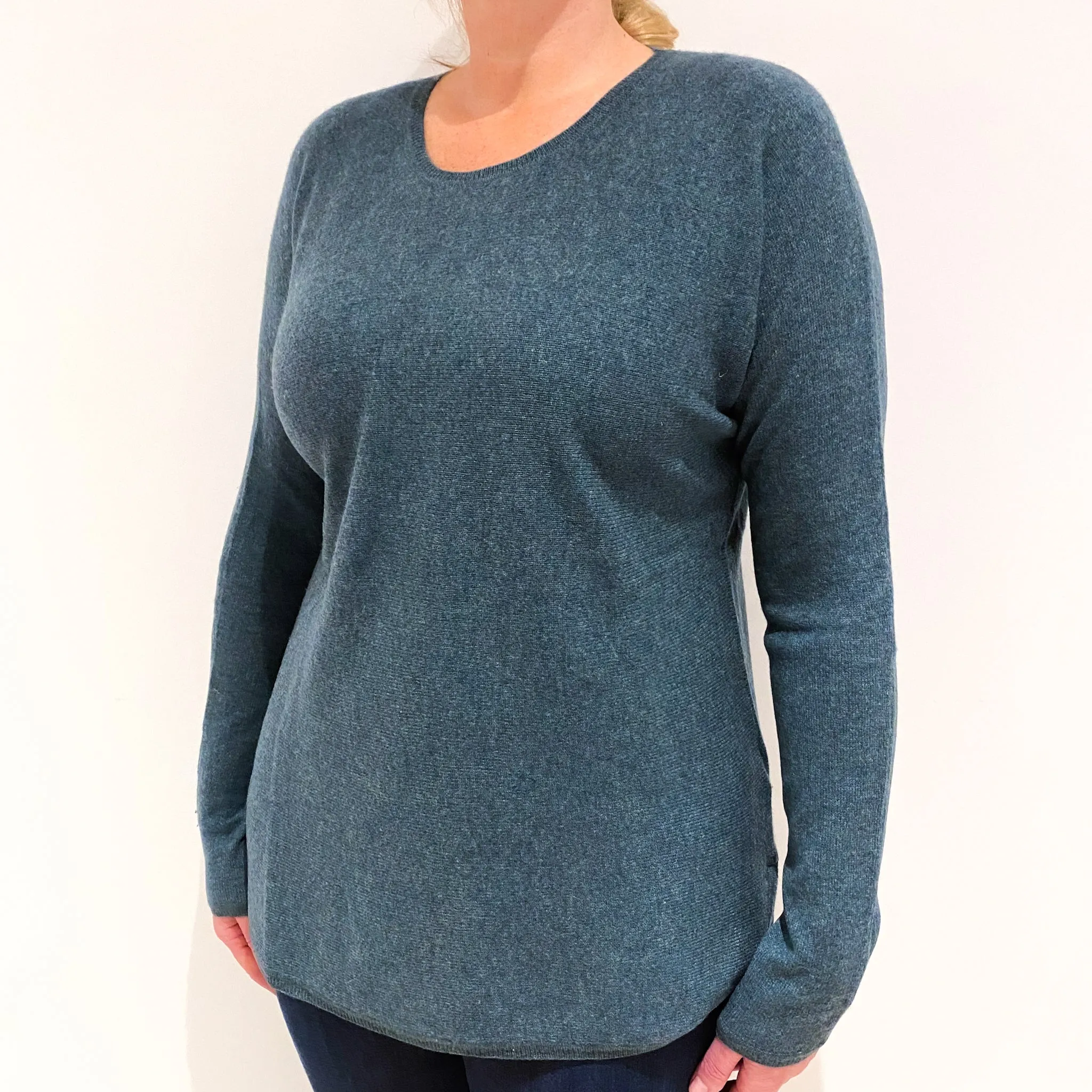 Sea Green Slouchy Cashmere Crew Neck Jumper Large