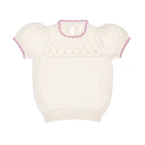 set outfit knit top s/s and pleated skirt - natural/cameo pink