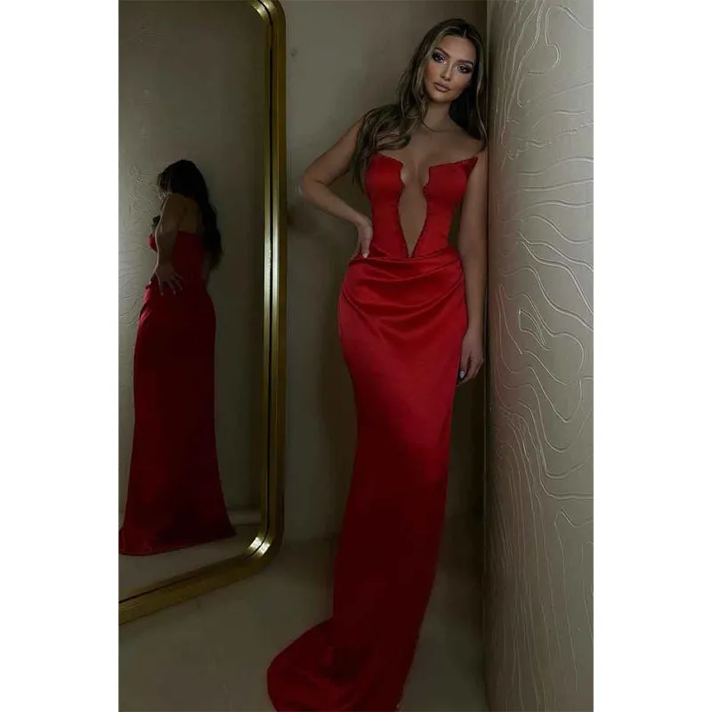 Sexy Deep V Neck Beads Mermaid Long Prom Party Dress with Slit