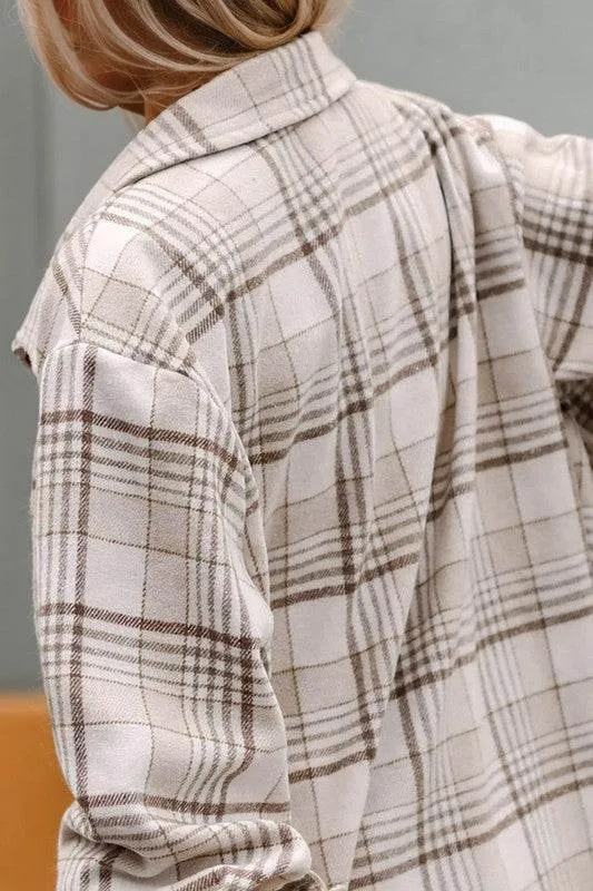 Shewin Plaid Removable Hood Buttoned Shacket