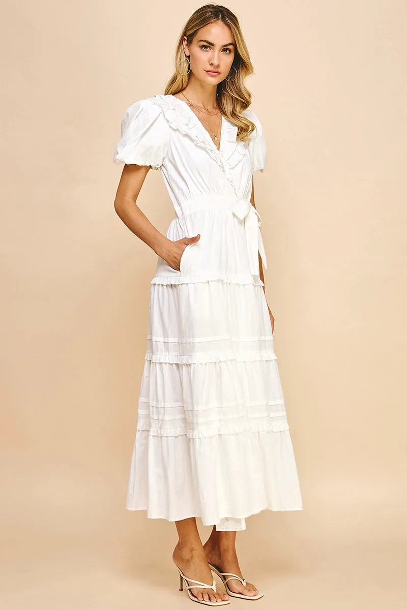 Short Sleeve Ruffle Tiered Maxi Wrap Dress