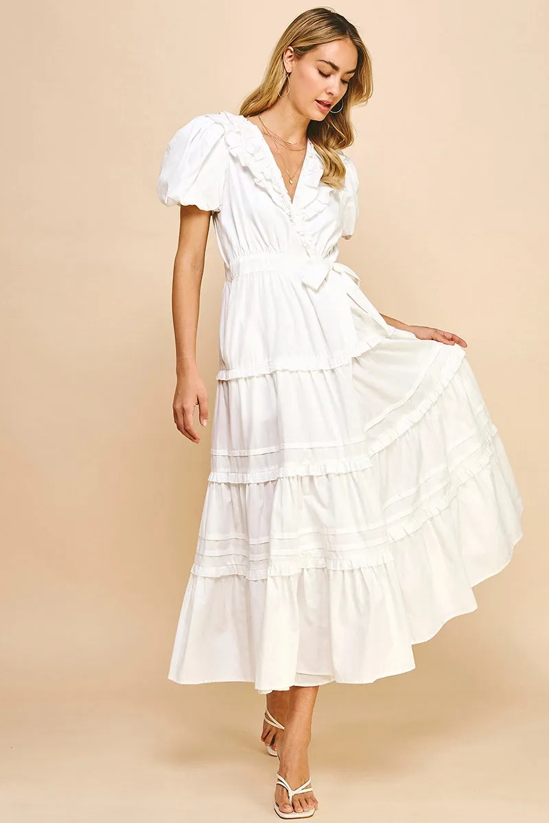 Short Sleeve Ruffle Tiered Maxi Wrap Dress