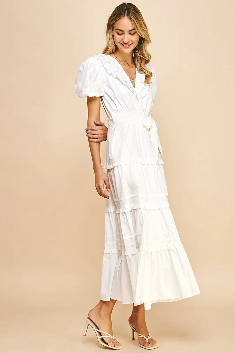 Short Sleeve Ruffle Tiered Maxi Wrap Dress