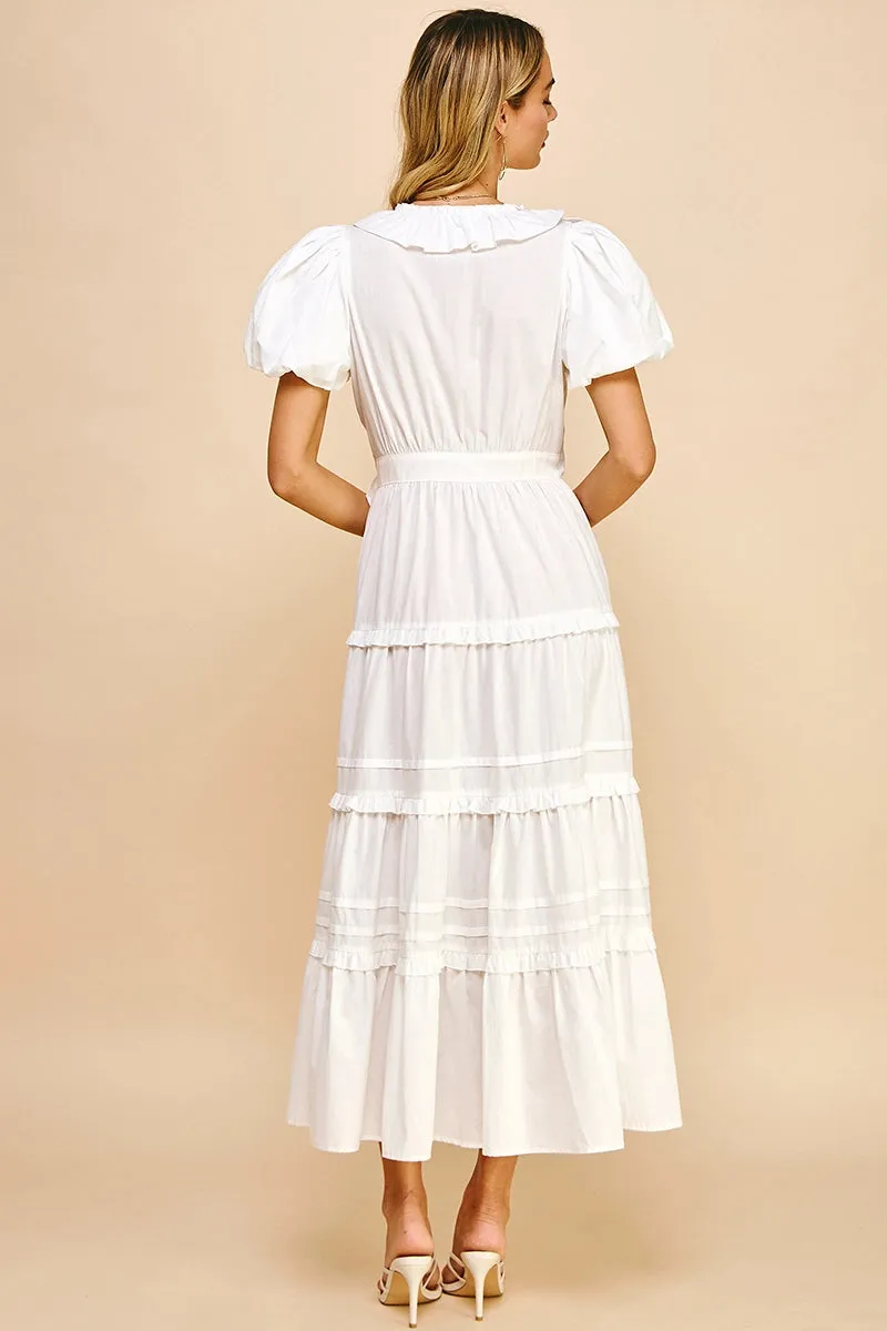 Short Sleeve Ruffle Tiered Maxi Wrap Dress