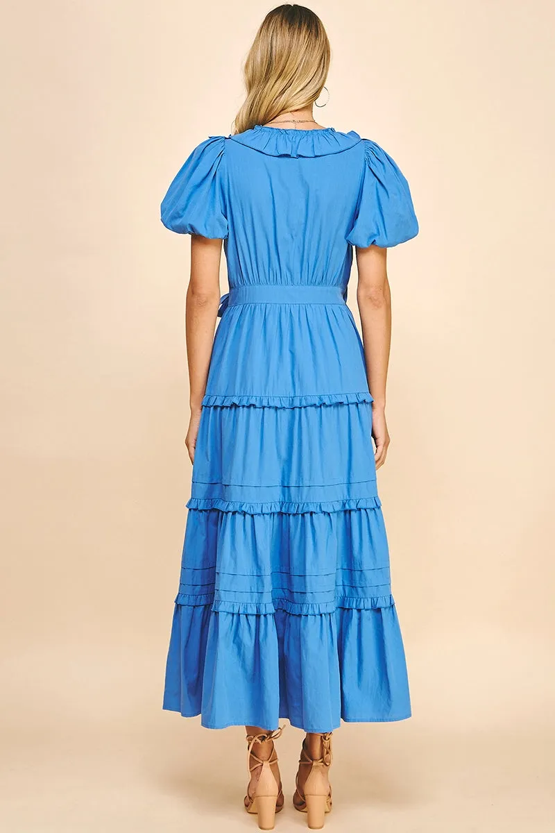 Short Sleeve Ruffle Tiered Maxi Wrap Dress