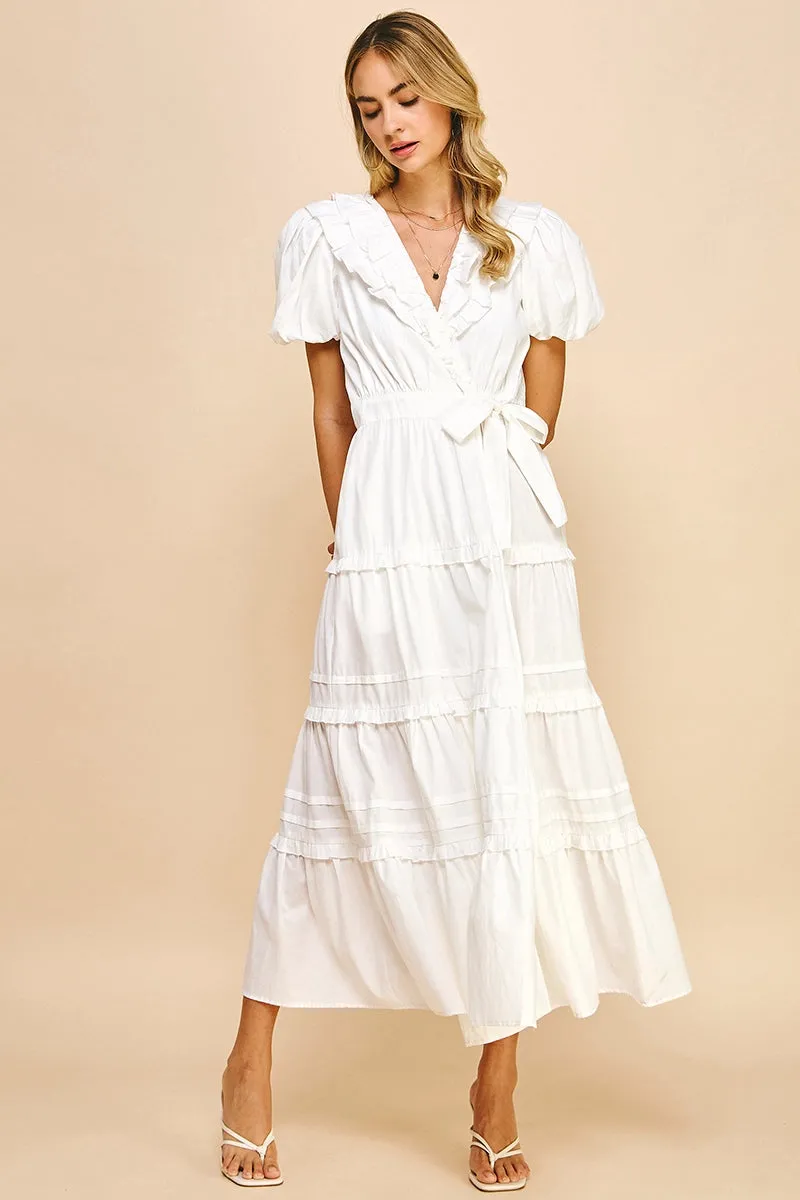 Short Sleeve Ruffle Tiered Maxi Wrap Dress
