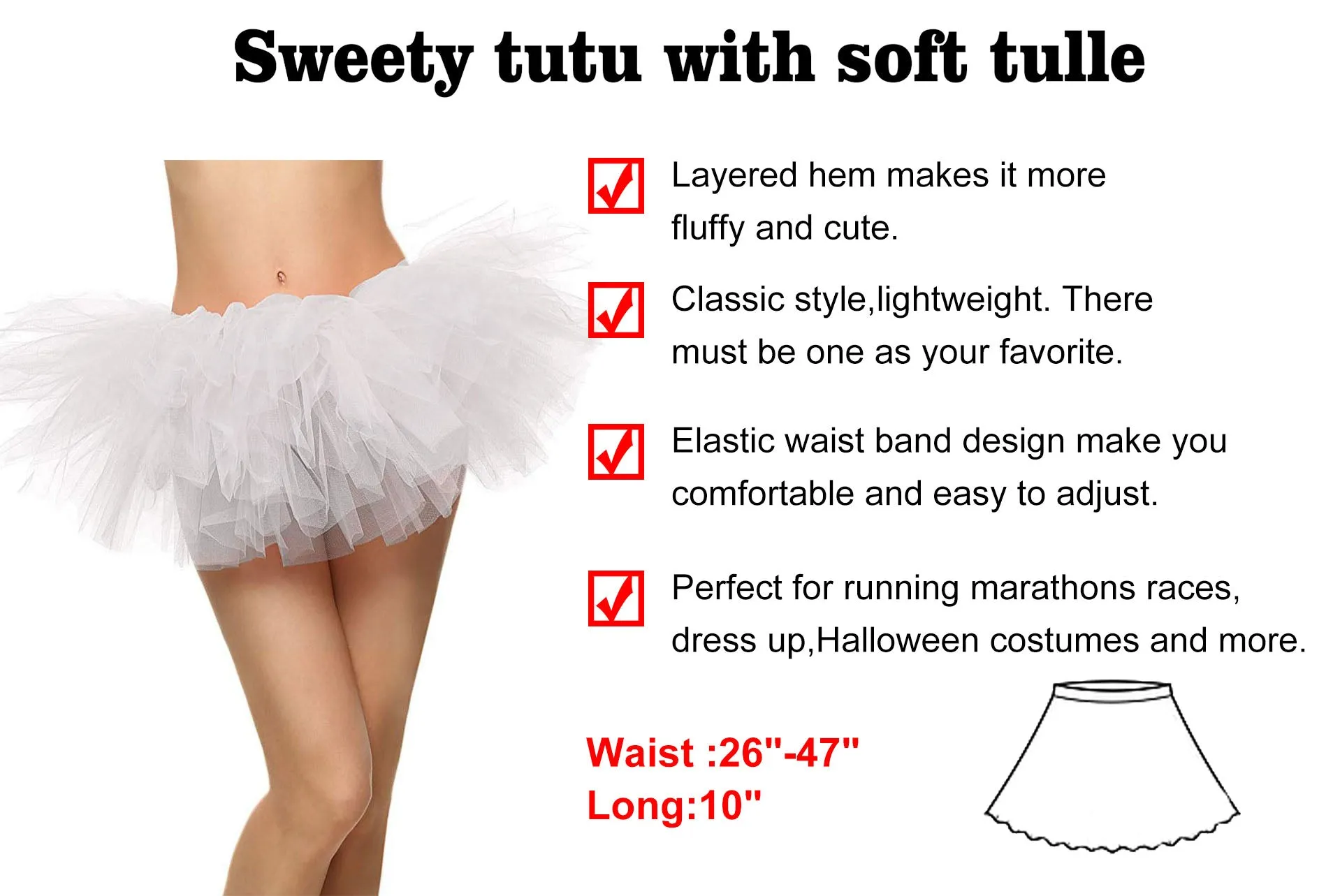 Simplicity Women's Classic 5 Layered Tulle Tutu Skirt