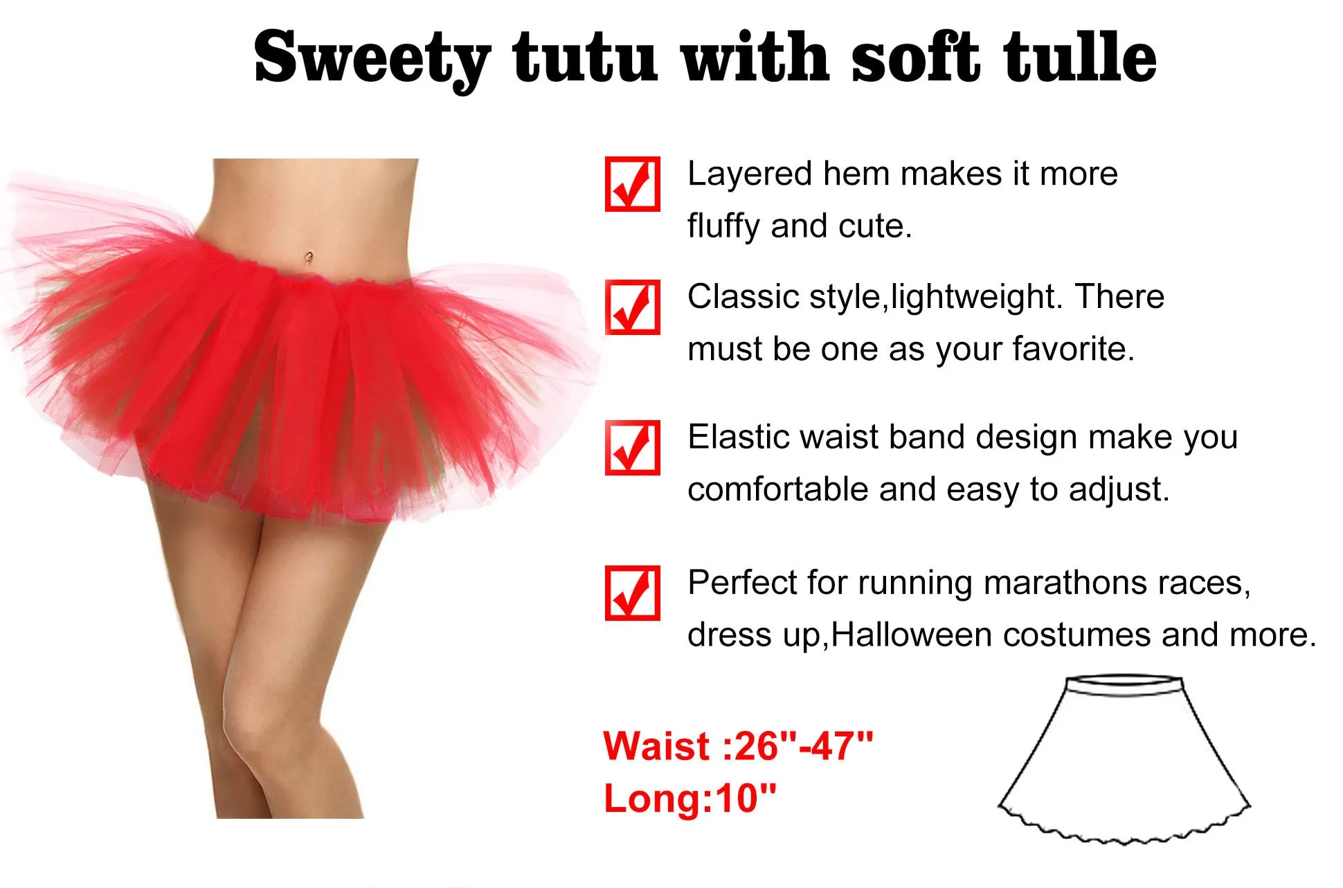 Simplicity Women's Classic 5 Layered Tulle Tutu Skirt